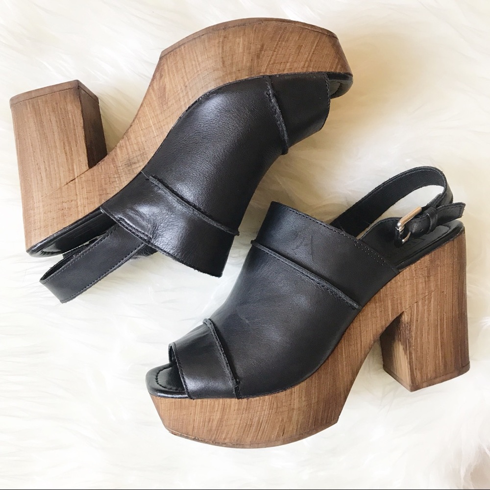 Topshop Black Leather Peep Toe Platforms - Picture 6 of 8